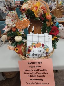Fall's Here Wreath and Holder, Decorative Pumpkins, Kitchen Towels