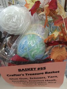 Crafter's Treasure Basket Glue Gun, Scissors, Yarn, Needles, Crochet Hook, Lots of Paintables, Bird Nests, Picture Frame, Craft Bag & More