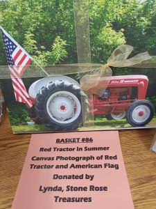 Red Tractor in Summer Canvas Photograph of Red Tractor and American Flag